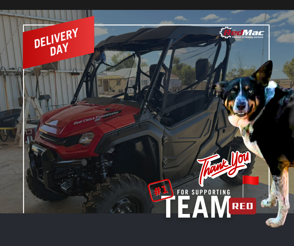 Recently, Chris Mulder had the pleasure of handing over a shiny new Honda side-by-side to Brendan Mason. Chris was also on a mission to keep Craig the mason's furry mate grinning from ear to ear with a brand-new stash of balls. After witnessing Craig's devastation when his beloved ball split in two, Chris seized the opportunity to revamp the fun with fresh toys, ensuring plenty of tail-wagging action! Thank you Brendon, Tony and Carolyn for your support of RedMac. We look forward to continuing to support your operations, rain, hail or shine!