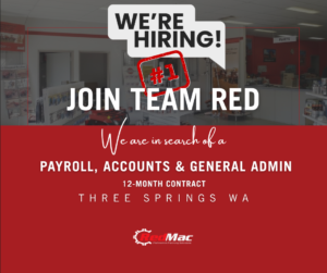 Redmac Three Springs has an exciting opportunity for a detail-oriented administration professional to join our team on a 12-month maternity leave contract. This is a varied role sitting at the heart of our dealership — keeping payroll ticking, accounts in order and the office running smoothly.