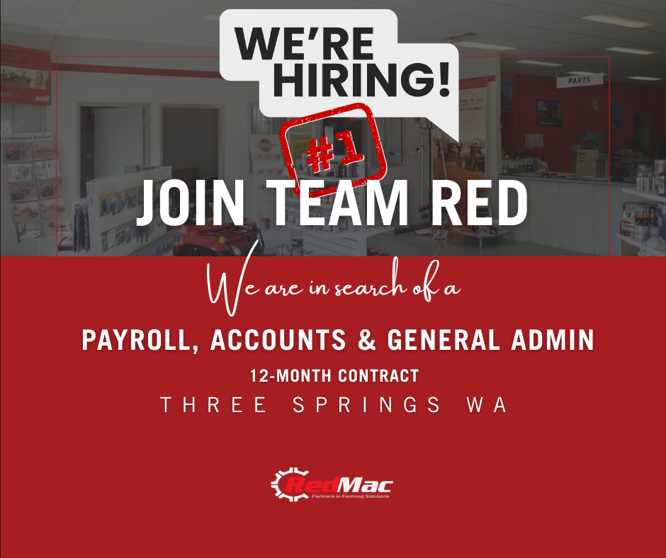 Redmac Three Springs has an exciting opportunity for a detail-oriented administration professional to join our team on a 12-month maternity leave contract. This is a varied role sitting at the heart of our dealership — keeping payroll ticking, accounts in order and the office running smoothly.