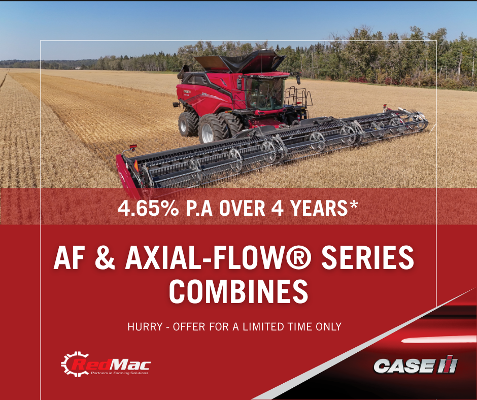 Keep Harvesting At Peak Efficiency From header to spreader, Case IH AF Series & Axial-Flow® combines are engineered with industry-leading innovations that deliver higher-quality grain and greater profitability. Designed to maximise capacity and minimise grain loss, these machines help you harvest more efficiently—year on year. In-built harvesting tools give you automated and optimised control, taking the guesswork out of every pass. Harvest at peak efficiency this season with our 4.65%* P.A. finance offer.